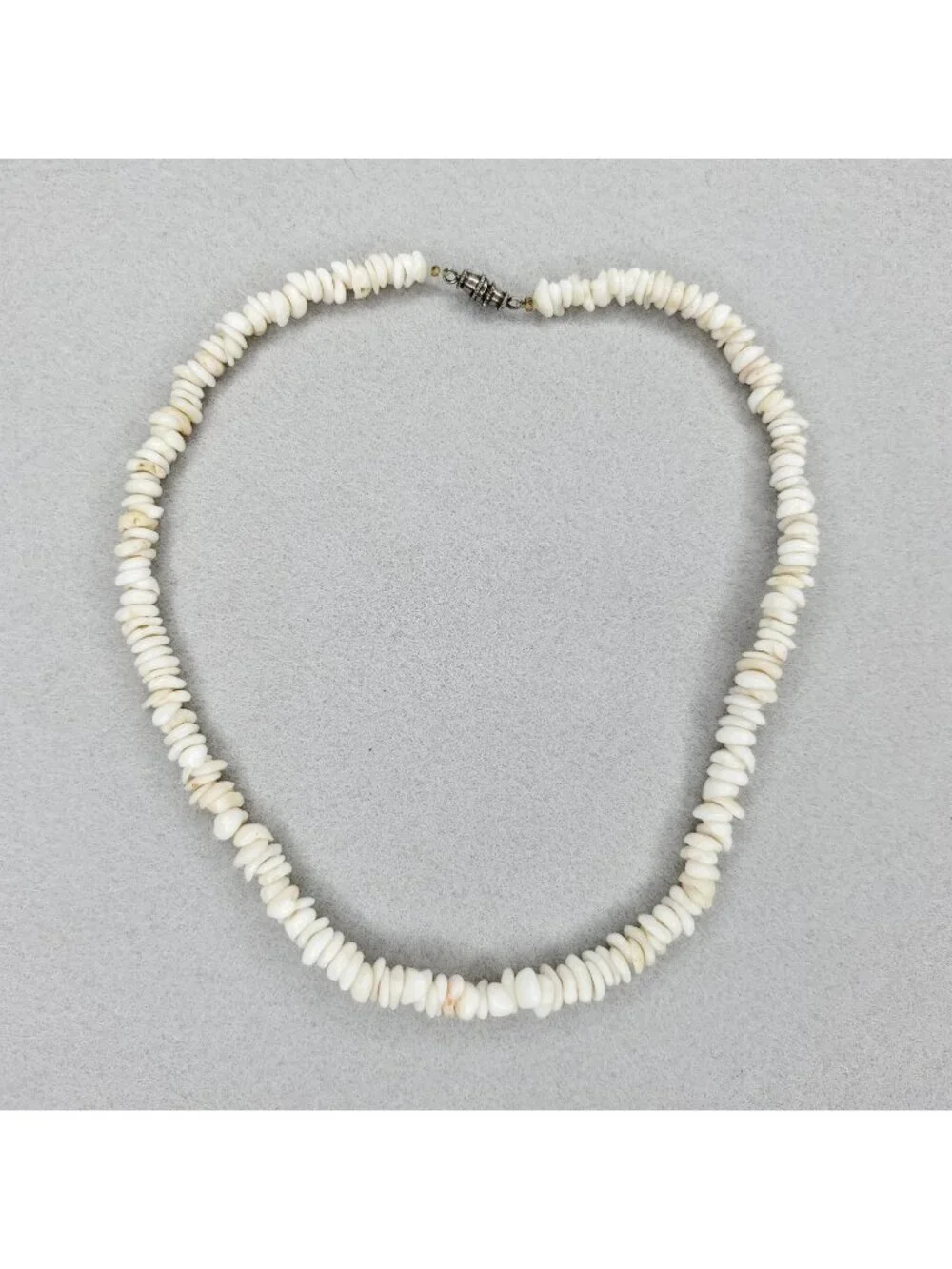 Vintage Beaded Shell Necklace Puka Style Surfer Tiki Boho Choker 16